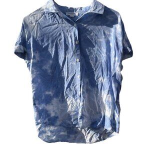 Beach Lunch Lounge Women’s S Blue White Tie Dye Button Down Short Sleeve Shirt